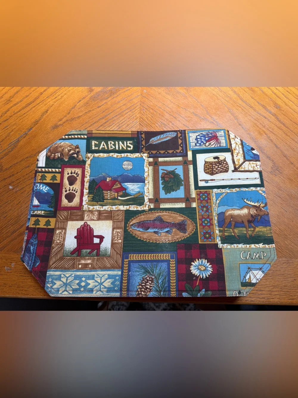 Cabin Decor -  Lodge Print Placemats with Red Buffalo Check - Lot of 8